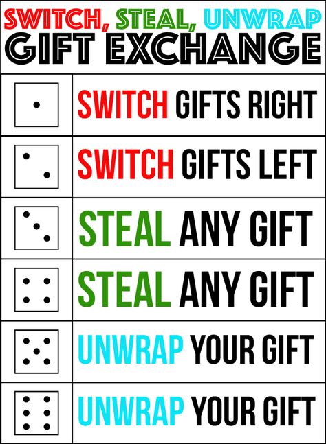 A perfect gift exchange game for kids, for adults, and even for teens! Simply roll the dice and see where the gifts end up. Definitely one of our favorite Christmas party games ever and it’ll quickly become a family or office favorite for you too! Gift Exchange Dice, Gift Exchange Game, Christmas Gift Exchange Games, Christmas Gift Games, White Elephant Game, Xmas Games, Gift Exchange Games, Dice Gifts, Christmas Gift Exchange