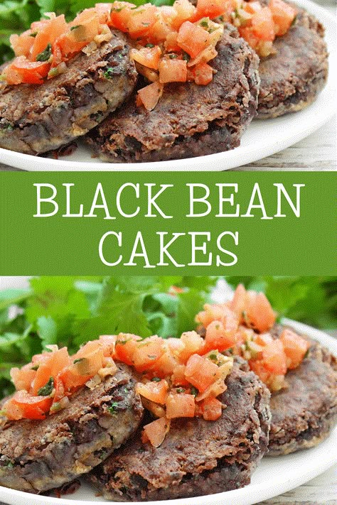 Black Bean Cake, Black Bean Cakes, Bean Cake, Bean Cakes, Plant Based Dinner, Vegan Sour Cream, Simple Green Salad, Veggie Burgers, Canned Black Beans