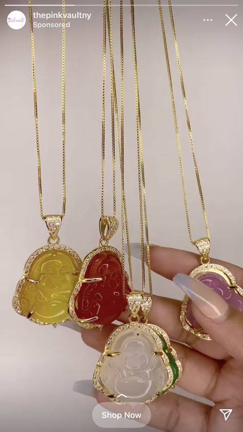 Spiritual Jeweled Necklaces, Luxury Spiritual Necklace With Jewels, Buddha Necklace Aesthetic, Buddha Necklace Gold, Jade Buddha Necklace, Custom Gold Jewelry, Diy Gifts To Sell, Buddha Jewelry, Dope Jewelry Accessories