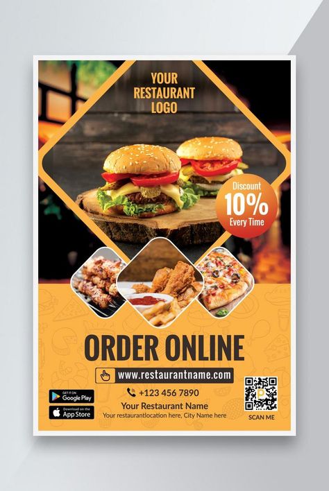 Pizza Menu Design, Fast Food Poster, Fast Food Advertising, Flyers Design, Restaurant Flyer, Burger Restaurant, Restaurant Names, Food Advertising, Salty Foods