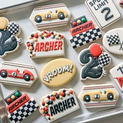 Cookie Corner, Car Cookies, 2nd Birthday Boys, Cookies Theme, Car Birthday Theme, Sugar Cookie Royal Icing, Cars Theme Birthday Party, Race Car Birthday, Sugar Cookie Designs