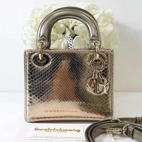 Lady Dior Mini, Dior Gold, Mini Champagne, Champagne Gold, Lady Dior Bag, Hand Bags, Lady Dior, New Handbags, Gold And Silver