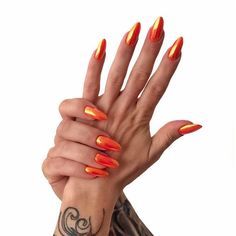 Orange Chrome Nails Designs, Orange Chrome Nails, Orange Chrome, Chrome Nail Polish, Pink Chrome Nails, Nails Chrome, Chrome Nails Designs, September Nails, Colorful Nail