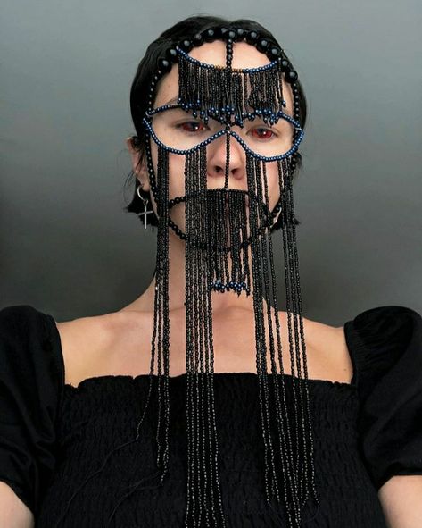 Eiko Ishioka, Beaded Headpiece, Runway Hair, Face Jewellery, Trendy Face Masks, Face Mask Fashion, Fashion Mask, Mask Design, Headdress