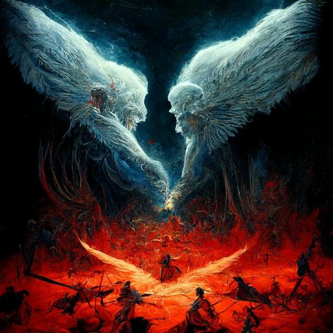 The battle of Michael and Lucifer Michael Vs Lucifer, Hell Drawing, Michael And Lucifer, Battle Of The Mind, Lost Paradise, Paradise Lost, Jesus Painting, Heaven And Hell, The Battle