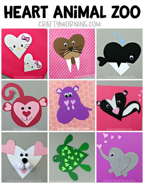 Make a whole heart animal ZOO!! Cute paper crafts for the kids to make on valentines day! Cute Paper Crafts, Animals Crafts, Crafts Valentines, Heart Animals, Valentines Bricolage, Valentine Art Projects, February Crafts, Valentine's Day Crafts For Kids, Preschool Valentines