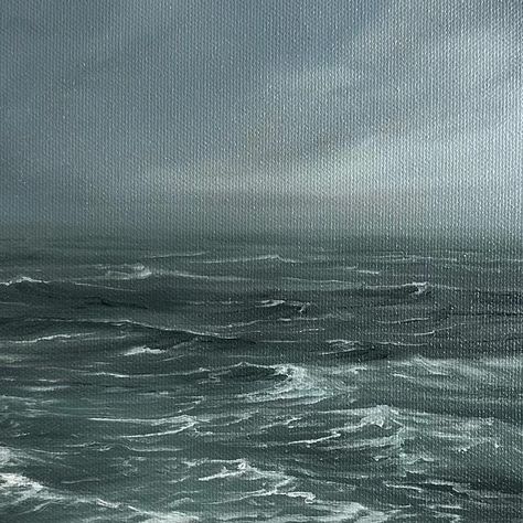 Amber Emmi Budden on Instagram: "Gloomy autumn seas>> #gloomy #thalassophobia #oilpainting #oceanpainting #seascape" Gloomy Ocean Painting, Gloomy Art Painting, Foggy Ocean Painting, Gloomy Landscape Painting, Amber Emmi Art, Gloomy Painting Ideas, How To Draw Sea, Sea Widget, Gloomy Painting