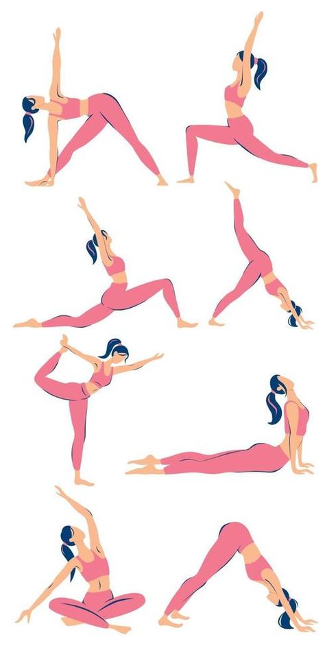 Yoga Cartoon, Woman Doing Yoga, Trendy Flats, Female Cartoon Characters, Yoga Positions, Female Cartoon, Flat Illustration, How To Do Yoga, Yoga Women