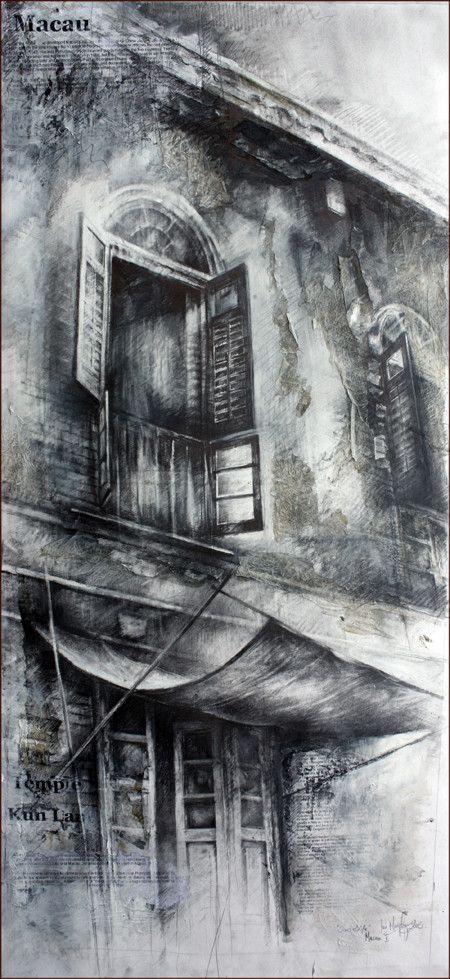 Scars of Life, Macau II » Ian Murphy Drawings Ian Murphy, Observational Drawing, Layered Art, Water Colours, Charcoal Art, Gcse Art, A Level Art, Urban Environment, Urban Sketching