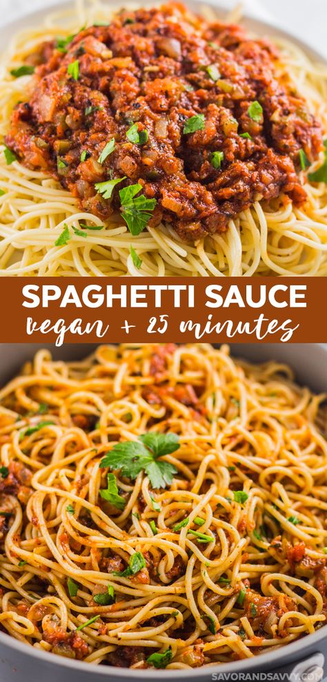 Easy Vegan Spaghetti Sauce, Plant Based Spaghetti Recipes, Vegan Lentil Spaghetti, Vegan Spaghetti Sauce Homemade, Vegan Speggetti, Vegan Spagetti Recipe, Spaghetti Recipes Vegan, Vegan Spaghetti Recipes, Plant Based Spaghetti