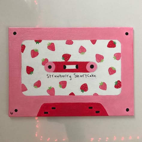 Cassette Tape Painting, Freetime Activities, Cute Easy Paintings, Pink Canvas Art, Tape Painting, Posca Art, Canvas Drawing, Square Painting, Simple Canvas Paintings