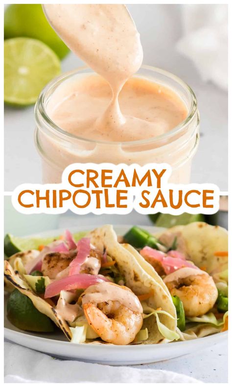 This creamy chipotle sauce recipe is made with a mix of mayo & sour cream with lime juice and spicy chipotle sauce! If you love the Taco Bell creamy chipotle sauce, you'll love our fresh homemade version even more! Creamy Chipotle Sauce Recipe, Spicy Chipotle Sauce, Chipotle Sauce Recipe, Baja Sauce, Taco Bell Copycat, Adobe Sauce, Creamy Chipotle Sauce, Chipotle Ranch Dressing, Homemade Bbq Sauce Recipe