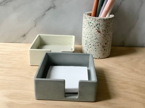 Complete your set of desk accessories with our stone Sticky Note Holder - Hold your Post-It Notes in place with this stylish and modern piece. An excellent addition to any desk, home office, or workspace and perfect for keeping things organized. Holds a standard size post-it/sticky note pad. Dimensions: 4x4x1.5" For more desk accessories see: https://www.etsy.com/shop/leftcornerdecor?ref=seller-platform-mcnav§ion_id=43521699 Materials: These are handmade with gypsum cement, an eco-friendly seale Ceramic Office Accessories, Ceramic Organizer, Sticky Note Holder, Post It Note Holders, Concrete Posts, Desk Gifts, Desk Home Office, Post It Note, Bullet Journal Diy