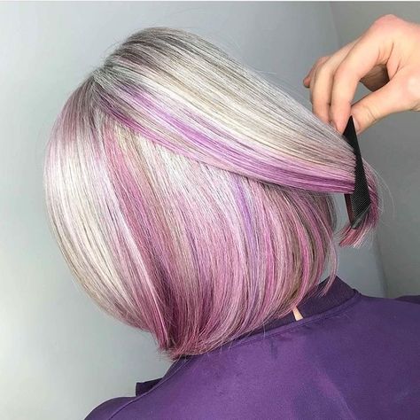 Combine two hair color trends in one with Honey and Violet's mesmerising blend of gem lights and metallic pink. Gray And Pink Hair, Grey And Pink Hair, Going Grey Transition, Wella Hair, Hair Color Pink, Going Gray, Metallic Pink, Creative Colour, Grey Hair