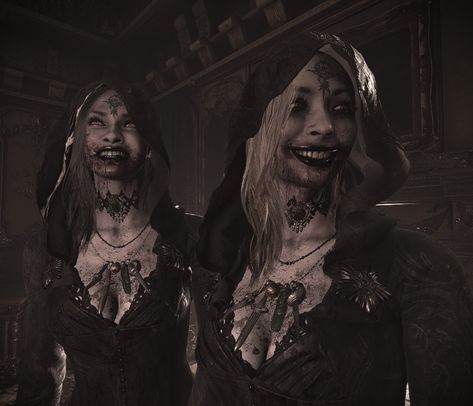 Mother Dimitrescu, Demitresque Sisters, Dimitrescu Sisters Pfp, Matching Pfp Sisters, Scary Matching Pfp, Dimitrescu Family, Resident Evil Costume, Dimitrescu Sisters, Cassandra Dimitrescu