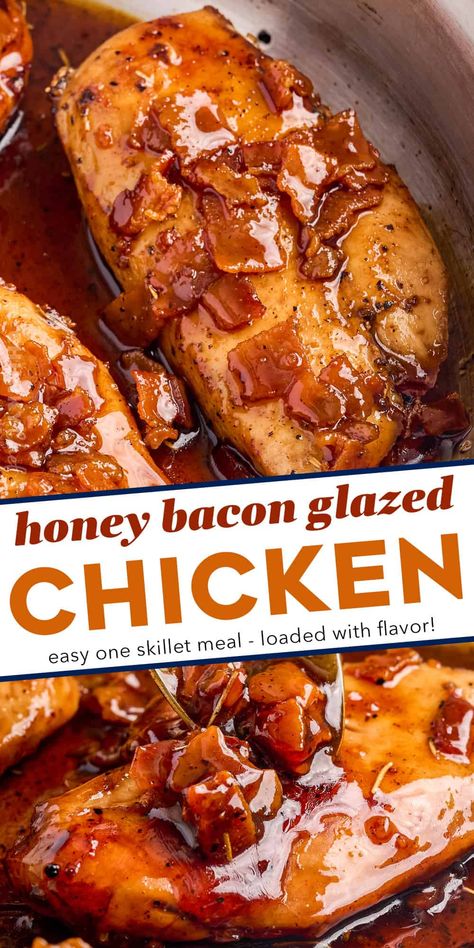 Honey Bacon Glazed Chicken - The Chunky Chef Bacon Glazed Chicken, Chicken Bacon Meals, Honey Bacon Chicken, Maple Glazed Bacon Chicken Bites, Sweet Maple Garlic Bacon Chicken, Bacon Jam Chicken, Hot Honey Dinner Recipe, Glazed Chicken Recipes, Maple Bacon Chicken