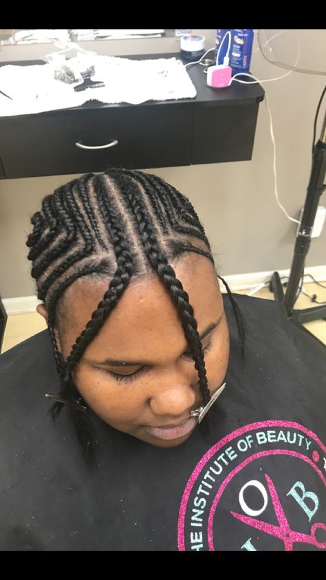 Sew In Weave Braid Pattern Leave Out, One Braid Down The Middle, Braid Patterns For Sew Ins, Middle Part Braid Pattern, Traditional Sew In Braid Pattern, Upart Wig Braid Pattern, Flat Sew In Braid Pattern, Sewin Braid Pattern With Leave Out, Quick Weave Braid Down Pattern