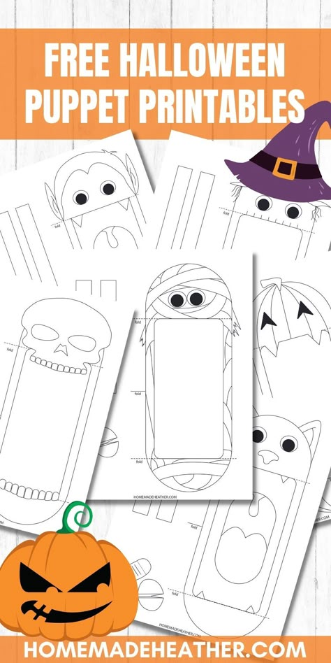 Free Halloween Puppet Printables Imprimibles Halloween, Bricolage Halloween, Halloween Infantil, Halloween Kindergarten, Halloween Arts, Halloween Paper Crafts, October Crafts, Carte Halloween, Halloween Arts And Crafts