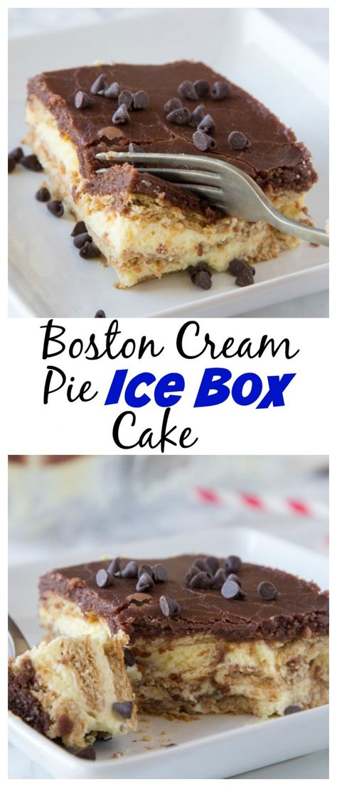 Easy Ice Box Cake, Box Cake Ideas, Ice Box Cake, Icebox Desserts, Icebox Cake Recipes, Boston Cream Pie, Boston Cream, Icebox Cake, Chocolate Dessert