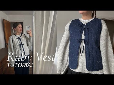 Vest Tutorial Sewing, Diy Quilted Vest Pattern, Sew A Vest Pattern, Quilted Gilet Pattern, Vest Patterns For Women Sewing Free, Tie Front Vest Sewing Pattern, Mens Sewing Projects, How To Sew A Vest, Free Vest Patterns For Women Sewing