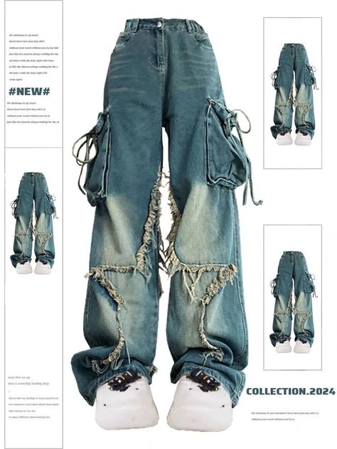 Vintage 90s Aesthetic, Blue Cargo Jeans, Trashy 2000s, Y2k Trashy, Cowboy Pants, Neat Casual Outfits, Casual Denim Jeans, 2000s Clothes, 90s Aesthetic