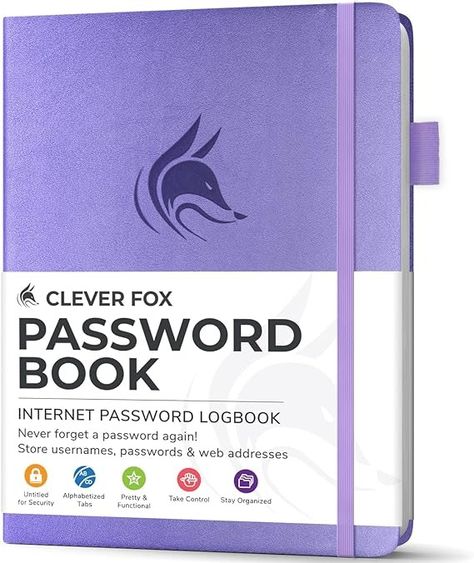 Amazon.com : Clever Fox Password Book with tabs. Internet Address and Password Organizer Logbook with alphabetical tabs. Small Pocket Size Password Keeper Journal Notebook for Computer & Website Logins (Lavender) : Office Products Lavender Office, Computer Website, Password Book, Password Organizer, Password Books, Password Keeper, Weekly Monthly Planner, Office Products, Pocket Size