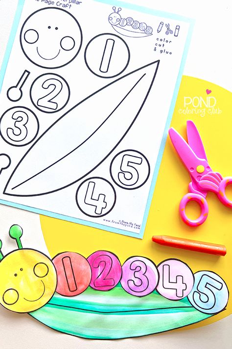 Counting Crafts For Preschoolers, Caterpillar Art And Craft, Preschool Caterpillar Craft, Spring Theme For Preschoolers, Preschool Number Crafts Ideas, Caterpillar Counting Printable, Number Craft Preschool, Caterpillar Pattern Printable, Preschool Number 4 Activities