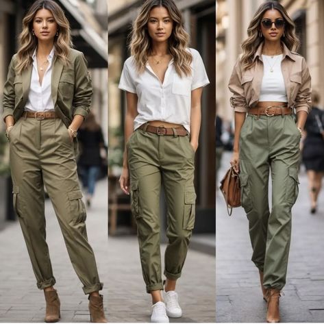 Khaki Cargo Pants Outfit, Cargo Pant Outfits, Street Style Outfits Casual, Pant Outfits, Safari Outfits, Improve Your Style, Women Braids, Cargo Pants Style, Capsule Outfits