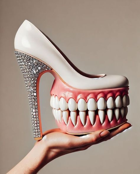 Diy Shoes Heels, Strange Shoes, Weird Shoes, Art Deco Shoes, Funny Shoes, Teeth Shape, Ugly Shoes, Fantastic Shoes, Shoe Art