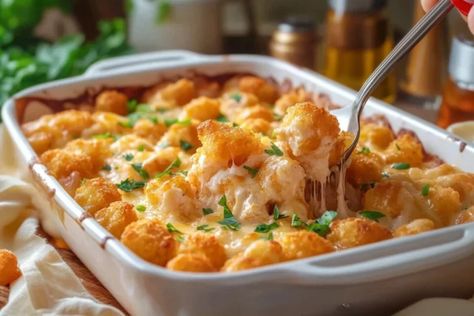 Cracked Out Chicken Tater Tot Casserole Cracked Out Chicken, Cheesy Tater Tot Casserole, Cheesy Tater Tots, Chicken Tater Tot Casserole, Cracked Out, Slow Cooker Chicken Chili, Tater Tot Casserole Recipes, Cozy Gathering, Creamy Ranch