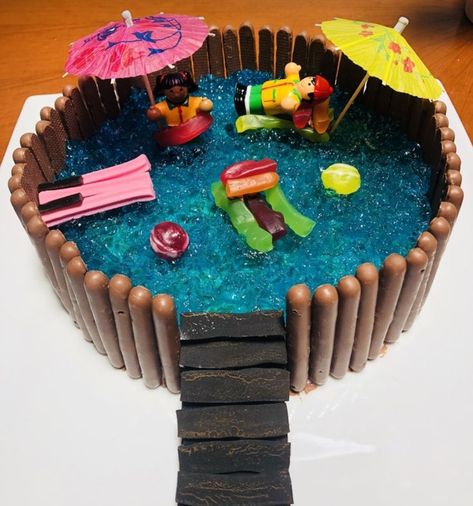 Jelly Pool Cake, Womens Weekly Kids Birthday Cakes, Swimming Pool Birthday Cake, Pool Cake For Kids, Swimming Cake Ideas, Swimming Pool Cakes, Pool Party Cake Ideas Boys, Swimming Pool Cake Ideas, Jelly Cake Birthday