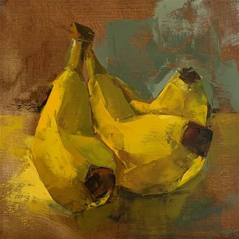 Still Life Painting Ideas Inspiration, Painting Banana, Expressionist Still Life, Banana Painting, Painting Knife, Foodie Art, Daily Painters, Watercolor Fruit, Food Painting