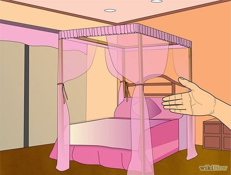 How to Make a Bed Canopy: 9 Steps - wikiHow Diy Bed Curtains Canopies, Diy Twin Canopy Bed, How To Make A Canopy, Diy Four Poster Bed Canopy, Canopy Frame Diy, Diy Princess Bed Canopy, How To Make A Canopy For A Bed, Decent Bed Design, 4 Poster Bed Canopy