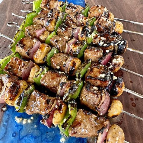 Garlic Butter Steak Skewers - Grillin With Dad Ny Steak, Steak Skewers, Butter Steak, Beef Skewers, Tender Steak, Garlic Butter Steak, Ny Strip, Tasty Dinner, Steak Butter