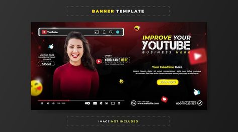 Improve youtube business promotion banne... | Premium Vector #Freepik #vector #creative-poster #banner-poster #live-template #media-poster Youtube Poster, Youtube Business, Media Poster, Poster Banner, Creative Poster, Youtube Live, Business Promotion, Banner Template, You Youtube