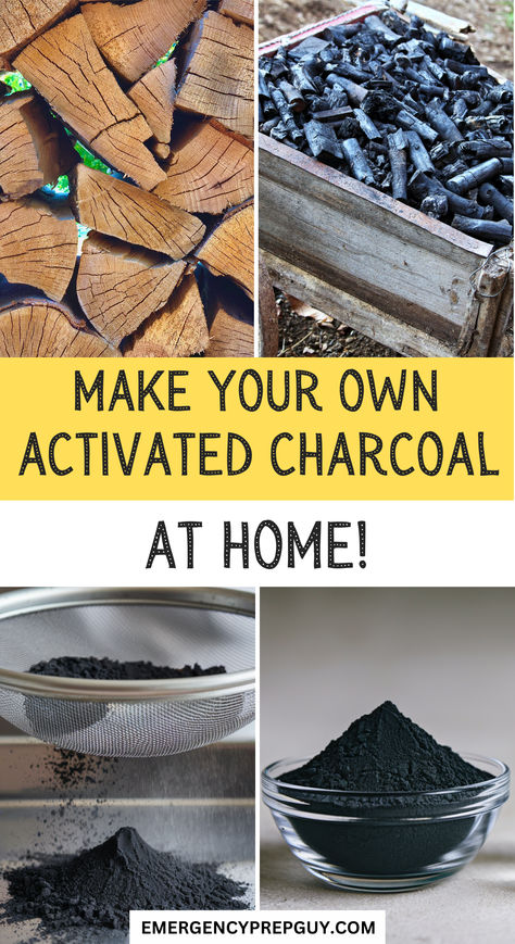 Image showcasing the DIY process to make activated charcoal at home, featuring wood, charcoal pieces, and finely sifted powder in bowls for practical uses. Activated Bamboo Charcoal, How To Make Activated Charcoal, How To Make Charcoal, Papercrete Recipe, Uses For Borax, Homestead Tips, Diy Activated Charcoal, Making Charcoal, Sustainable Living Diy