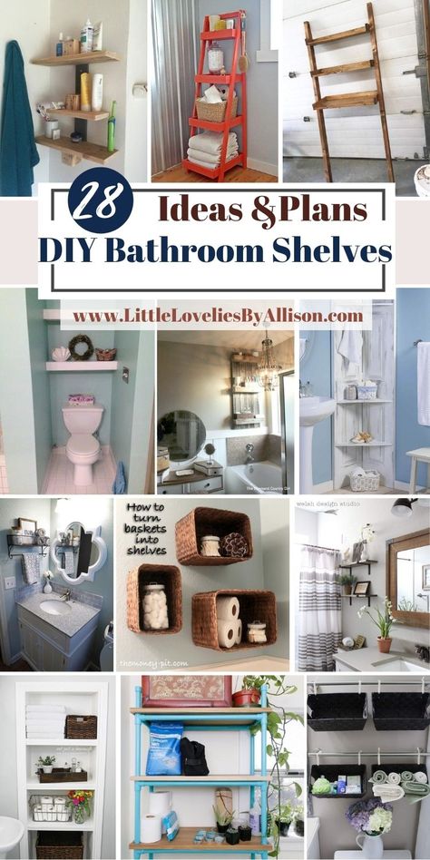 28 DIY Bathroom Shelves: Classic, Modern & Rustic Shelves Diy Shelves For Bathroom, Bathroom Storage Farmhouse, Diy Bathroom Stand, Wall Shelves In Bathroom, Diy Bathroom Shelves Above Toilet, Shelving Ideas Bathroom, Diy Bathroom Shelf, Bathroom Shelf Decor Ideas, Diy Bathroom Shelves