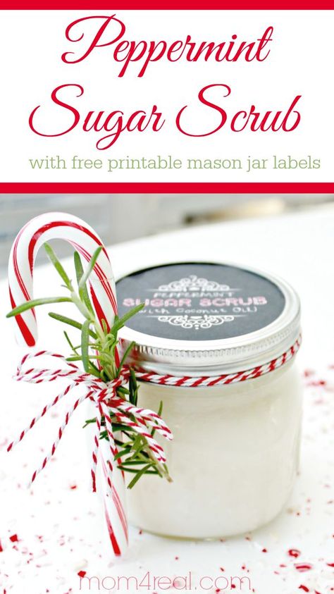 Peppermint Sugar Scrub with Free Printable Labels. Fun gift idea. Peppermint Sugar Scrub, Mason Jar Gift, Peppermint Sugar Scrubs, Mason Jar Christmas Gifts, Mason Jars Labels, Peppermint Sugar, Christmas Mason Jars, Mason Jar Gifts, Christmas Jars