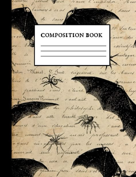 Goth Composition Book: Wide Ruled Journal Notebook, Use for School, Work, Ideas, Writing, Gothic Witchy Vintage Bat Design, gothy illustrations inside!! Click look inside to see the cool interior! - 7.44 X 9.69 - 120 Pages - Matte Finish Halloween Literature, Scary Design, Book Cover Design Template, Gothic Books, Cover Page Template, Lined Writing Paper, Bat Design, Digital Writing, Book Cover Template