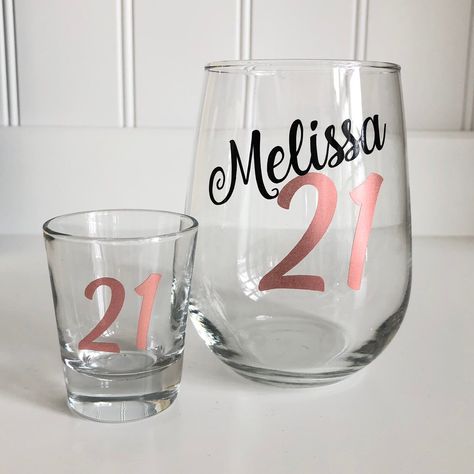 21st Birthday Glass, 21 Birthday Wine Glass, Coachella Birthday, 21th Birthday, 21st Birthday Girl, 21st Bday Ideas, Turning 21, Elegant Birthday Party, Birthday Wine Glass