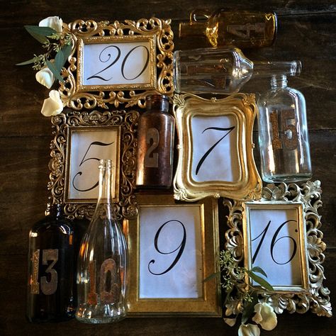 Wedding Picture Frames Ideas, Table Number Gold Frame, Vintage Gold Frame Wedding Signs, Gold Mirror Table Numbers, Vintage Frame Table Numbers, Gold Framed Table Numbers, Vintage Wedding Table Numbers, Fall Table Numbers Wedding, Sweet Hearts Table Wedding