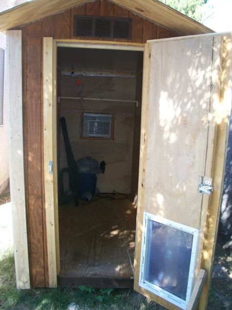 Building a Shed Style Doghouse with Air Conditioning - HubPages Dog House Shed, Music Practice Room, Air Conditioned Dog House, Dog House With Ac, Kennel Design, Shed Design Ideas, Large Dog Door, Shed Design Plans, Custom Dog Kennel