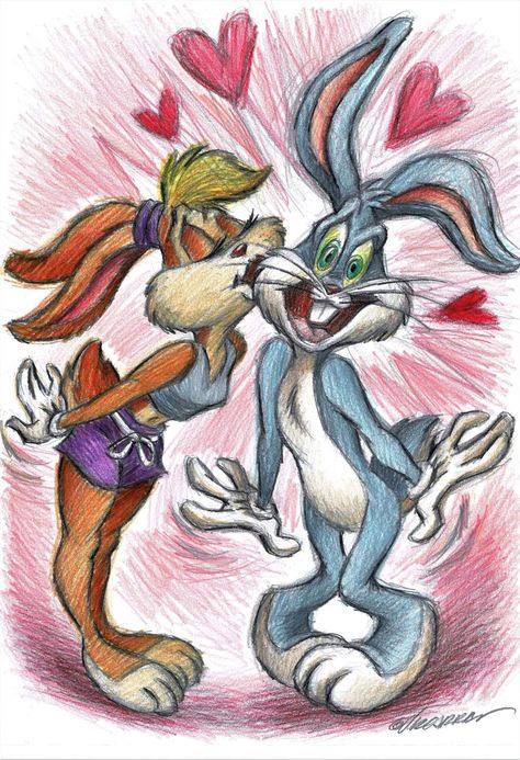 Bugs Bunny Drawing, Looney Tunes Wallpaper, Cartoon Art Drawing, Easy Disney Drawings, Simpsons Drawings, Cow Illustration, Disney Paintings, Easy Love Drawings, Canvas Drawing