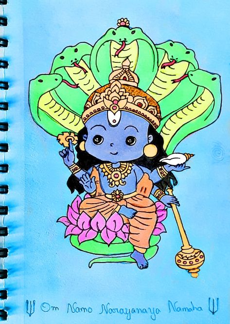 Lord Vishnu Drawing Easy, Vishnu Drawing Easy, Vishnu Cartoon, Vishnu Bhagwan Drawing, Vishnu Drawing, Narayana Lord, Jagannath Painting Easy, Om Namo Narayana, Jagannath Painting