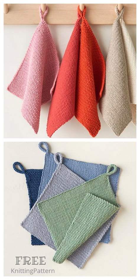 Easy Kitchen DishCloth Free Knitting Patterns - Knitting Pattern Knitting Towels Free Pattern, Knitted Dish Clothes Free Pattern, Knitted Kitchen Cloths, Knitting Potholders Pattern Free, Knit Towel Topper Patterns, Dish Towel Knitting Patterns, Knitting Patterns Gifts, Knitting Kitchen Towels, Knitting Pattern Beginner