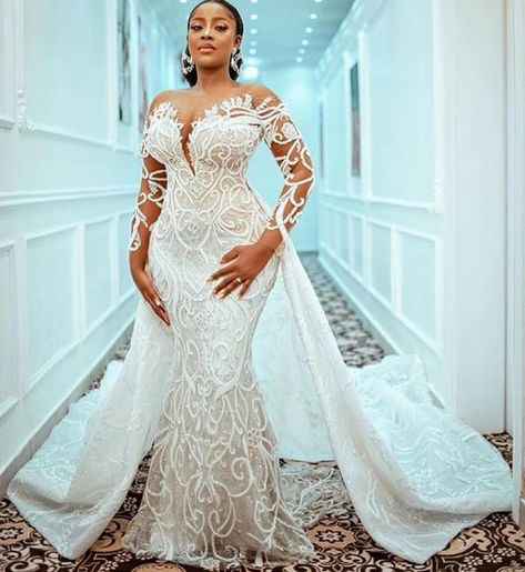 Plus Size Mermaid 2021 Wedding Gowns With Detachable Train Beaded Lace Appliqued Bridal Gown Custom Made Robe de mariée _ - AliExpress Mobile African Wedding Dresses, Sheath Bridal Gown, Long Sleeve Mermaid Wedding Dress, Wedding Dresses Long Sleeve, Mrs Hudson, African Bride, Stylish Wedding Dresses, African Wedding Dress, Fancy Wedding Dresses