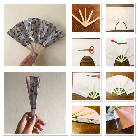 Japanese Fan DIY How To Make A Japanese Fan, Handmade Fans Diy, Fan Diy, Anime Diys, Japanese Fans, Anime Birthday, Anime Club, Japanese Festival, Paper Flower Wall Decor