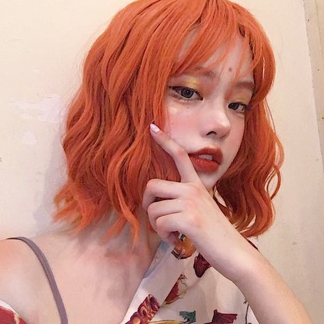 Short Curly Wigs, Curly Hair Wig, Short Wavy Hair, Orange Hair, Cap Hair, Short Curly Hair, Grunge Hair, Aesthetic Hair, Pretty Hairstyles