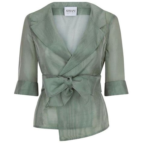 Armani Collezioni Silk Organza Belted Jacket (45.595 RUB) ❤ liked on Polyvore featuring outerwear, jackets, tops, armani collezioni jacket, armani collezioni, jacket with belt, belted jacket and green jacket Chiffon Jackets For Women, Organza Tops, Organza Jacket, Cocoon Jackets, Sheer Jacket, Smart Casual Dress, Evening Blouses, Mother Of Bride Outfits, Belted Jacket