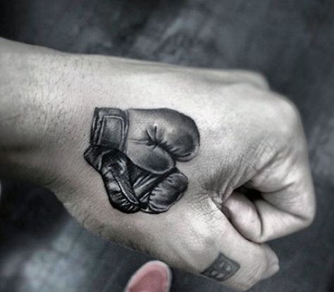 Hand Tattoos Of Boxing Gloves For Men Boxing Glove Tattoo, Boxing Gloves Tattoo, Boxer Tattoo, Boxing Tattoos, Hand Tattoo Images, Herren Hand Tattoos, Armband Tattoo Design, Boxing Glove, Disney Tattoo